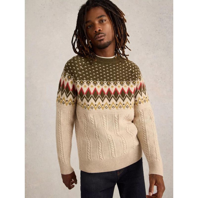 White Stuff Cable Fairisle Crew Neck image number 3
